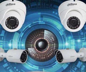 Security wireless moving outdoor cameras placed blue background