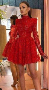 Short red design dress shown during a party